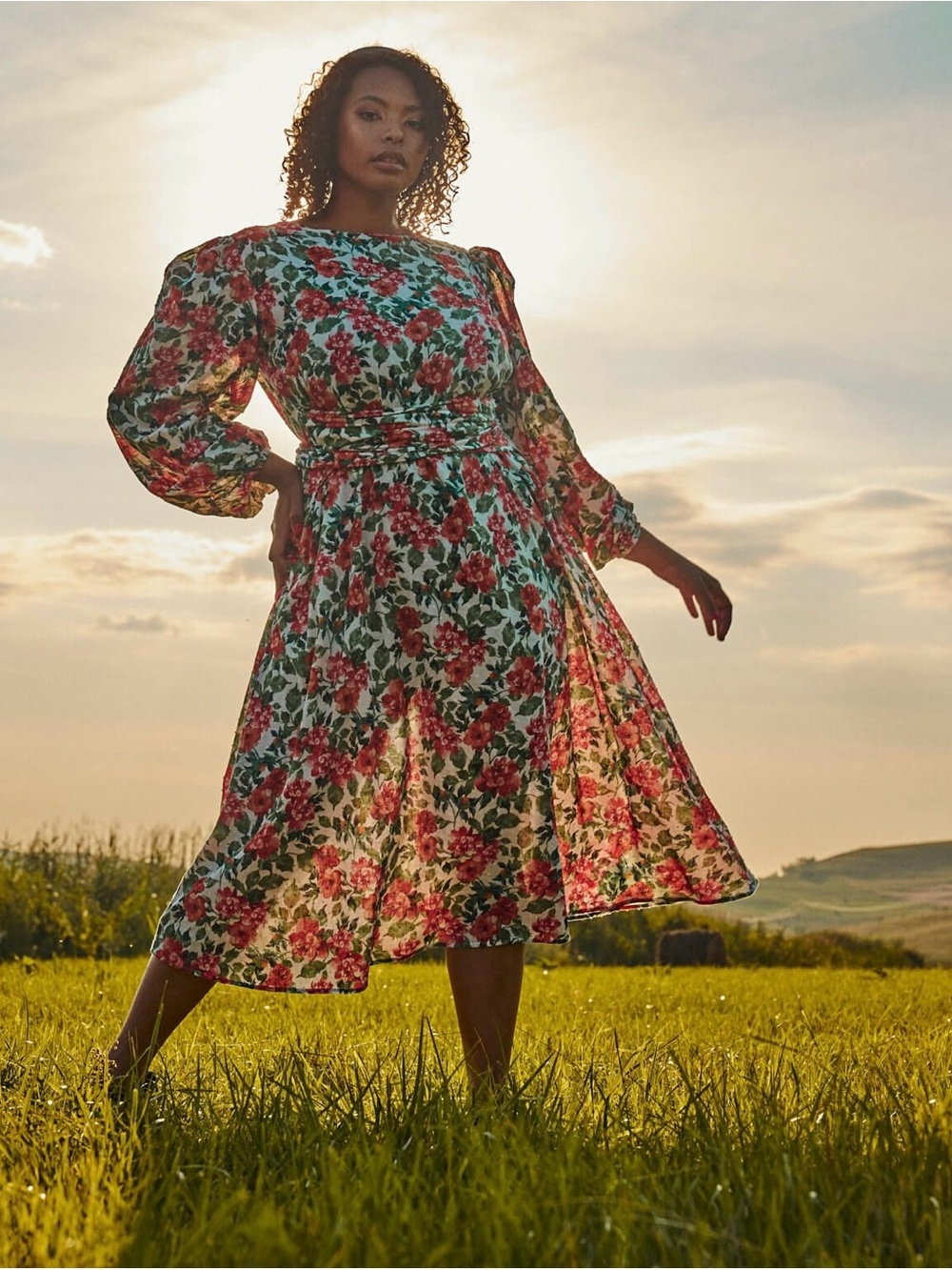 Loud Bodies Floral Cotton Swiss Dot Midi Dress - XXL - Cottagecore